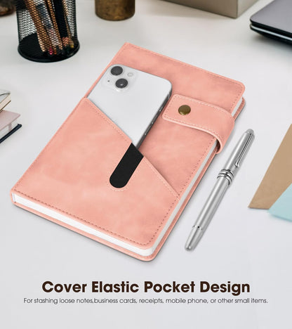 Lined Journal Notebook with Pen, A5 Personalized Hardcover Leather Journal for Men Women, 200 Pages 100 GSM Thick Paper College Ruled Notebooks for Work Travel School Writing Diary 5.9" X 8.4" Black
