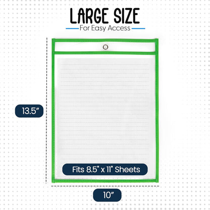 Essex Wares - 6 Pack, Assorted, Dry Erase Pocket Document Protectors, 10" Wide x 13.5" Tall- Dry Erase Clear Plastic Sleeves - Reusable & Easy Erase Plastic Invoice Holders, Water-Resistant & Durable