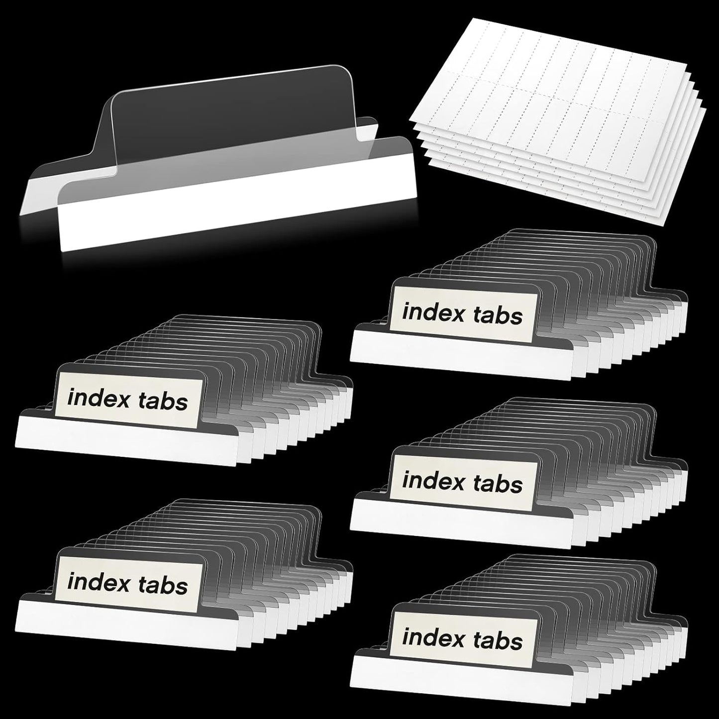 Gueevin 100 Pieces 1.5 Inch Insertable Self Adhesive Index Tabs with Paper Printable Inserts Clear Plastic Sticky File Folder Labels Hanging File Tabs for Notebooks Book Page Folders