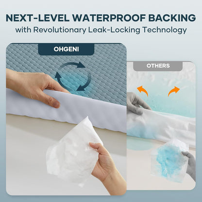 OhGeni 100% Waterproof Queen Size Mattress Protector,Soft Mattress Pad, Cooling Breathable Fitted Sheets,Washable Bed Cover,Non-Slip Deep Pocket,Noiseless for Bedroom