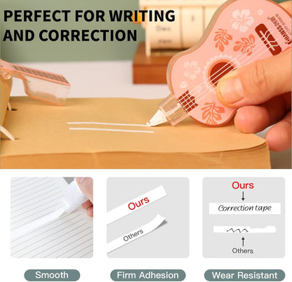 2-Pack Guitar-Shaped Correction Tape, 65ft Each- Aesthetic Cute and Unique Design, Smooth White Correction Tape, Portable and Easy-to-Use, Suitable for School, Office & Home, Pink&Blue