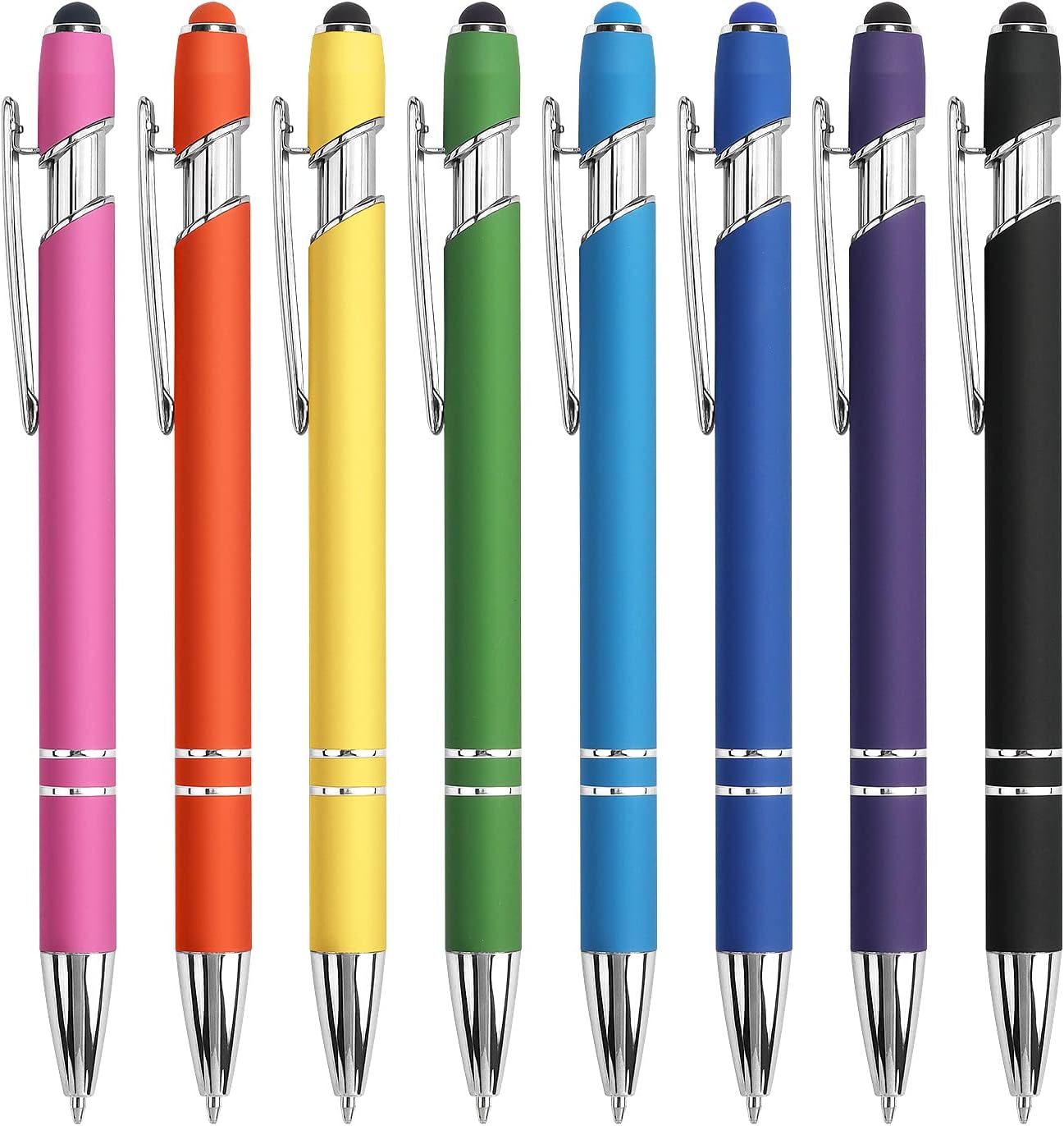 Bribobo 8 Pack Ballpoint Pen 2-in-1 Stylus Retractable Ballpoint Pen with Stylus tip, Metal Stylus Pen for Touch Screens, 1.0 mm Black Ink