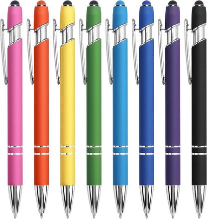 Bribobo 8 Pack Ballpoint Pen 2-in-1 Stylus Retractable Ballpoint Pen with Stylus tip, Metal Stylus Pen for Touch Screens, 1.0 mm Black Ink