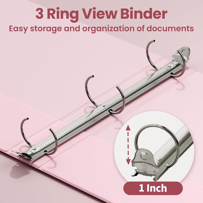 SUNEE 3 Ring Binder 3 Inch 1 Pack, Clear View Binder Three Ring PVC-Free (Fit 8.5x11 Inches) for School or Office Supplies, Pink
