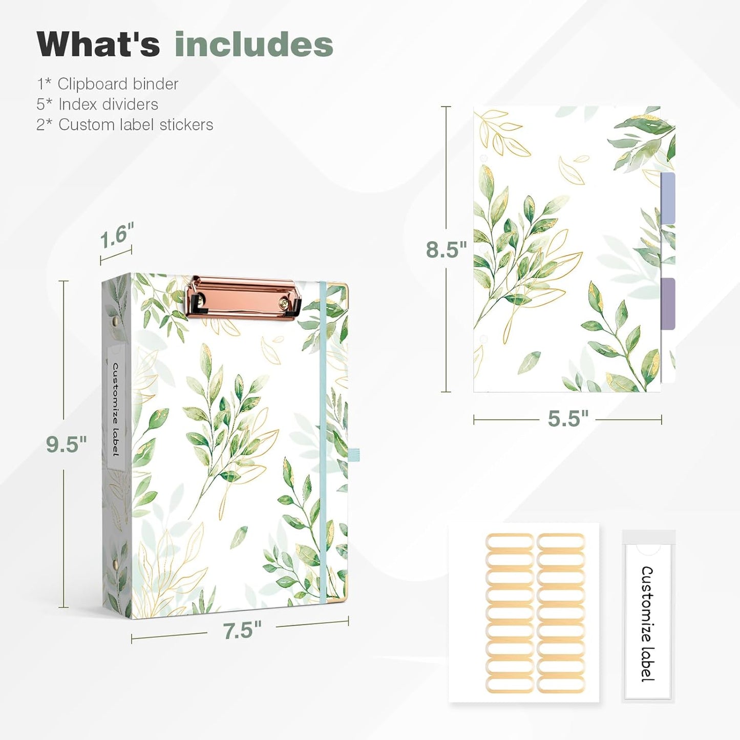 Ospelelf Binder 3 Ring 1 Inch, Floral Round Ring Clipboard Binder for Letter Size with 5 Tab Dividers, File Folder Labels, for School and Office Supplies