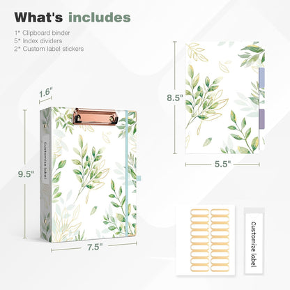 Ospelelf Binder 3 Ring 1 Inch, Floral Round Ring Clipboard Binder for Letter Size with 5 Tab Dividers, File Folder Labels, for School and Office Supplies