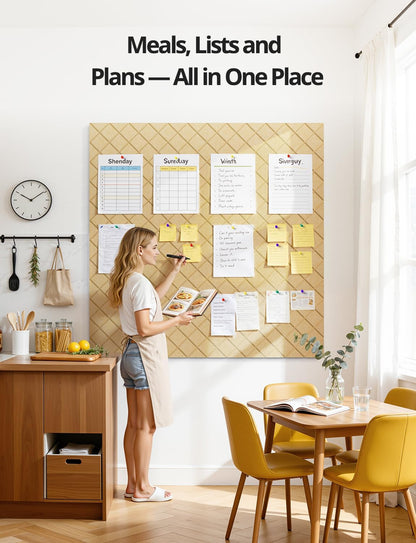 Kuchoow Bulletin Cork Board Large 47.2" x 35.4" Felt Notice Pinboard for Office Walls & Home, Self Adhesive 12 Pack Black Decorative Bulletin Mood Board Corkboard for for Bedroom, Display, Memo, Photo
