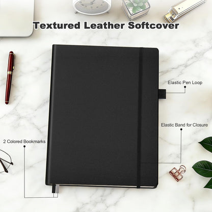College Ruled Notebook, A4 Softcover Leather Notebook for Work, Lined Notebook Journal for Women, Men, 192 Thick Paper, Lay Flat, Large Notebook with 2 Pockets, Professional Business Notebook, Blue