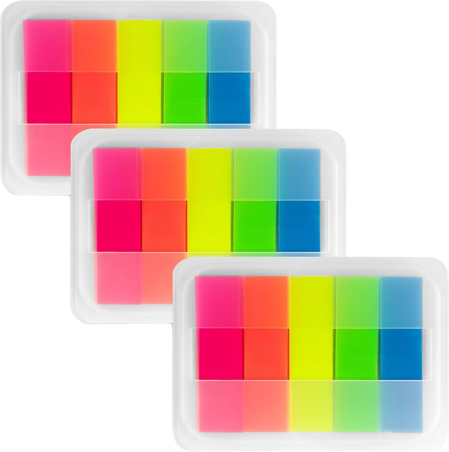 Essex Wares - 300 Pieces - Transparent Sticky Notes Tabs with Case - 5 Light Pastel Colors - 3 Cases - 1.8" x 0.4" - 60 Pieces - Pop Up Index Tabs - Book Flags for Annotating - Book Sticky Tabs