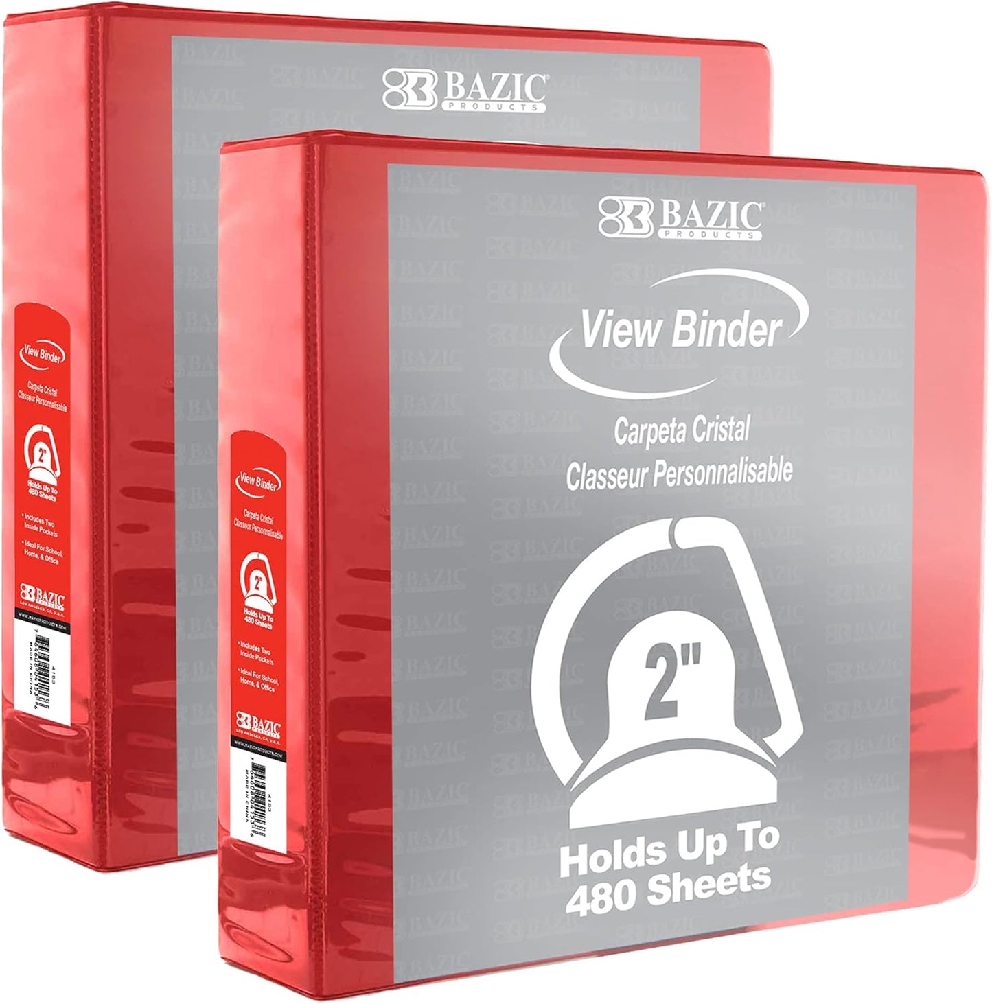 BAZIC Products 3 Ring Binder 2" View Binders Slant D Ring Organizer - Burgundy, Hold 480 Sheets Paper, for School Office Home, 1-Count