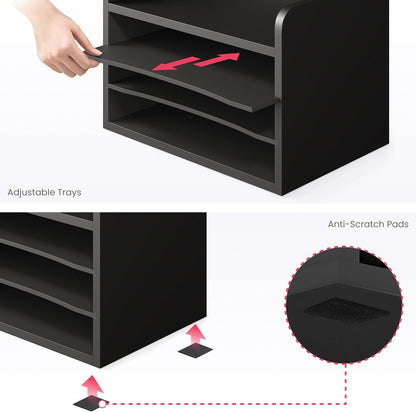 Ballucci 4-Tier Paper Organizer for Desk, Stackable Tray, Desk Storage Organizer Shelves, Stacking Letter Paper Tray Sorter for Classroom Office, Black