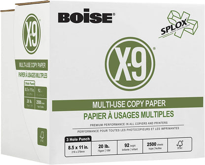 Boise X-9 Multi-Use Printer & Copy Paper, 5 Reams, White, Ledger (11in x 17in), 2500 Sheets Per Case, 20 Lb, 92 Brightness