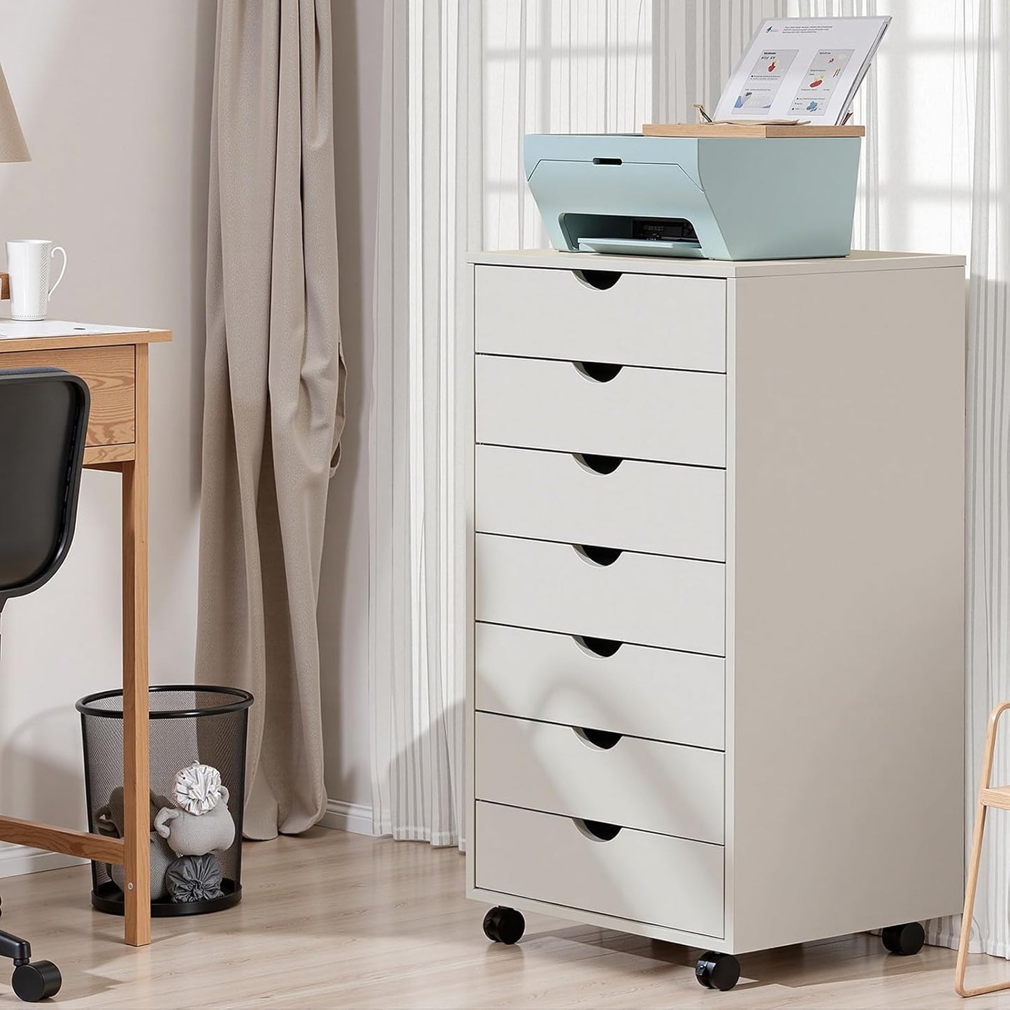 OLIXIS 5 Drawer Mobile File Cabinet Under Desk Storage Organization with Wheels Vertical Filing Chest Rolling Wood Small Desk Printer Stand for Home Office, 15.75"D x 18.74"W x 25.39"H, Black