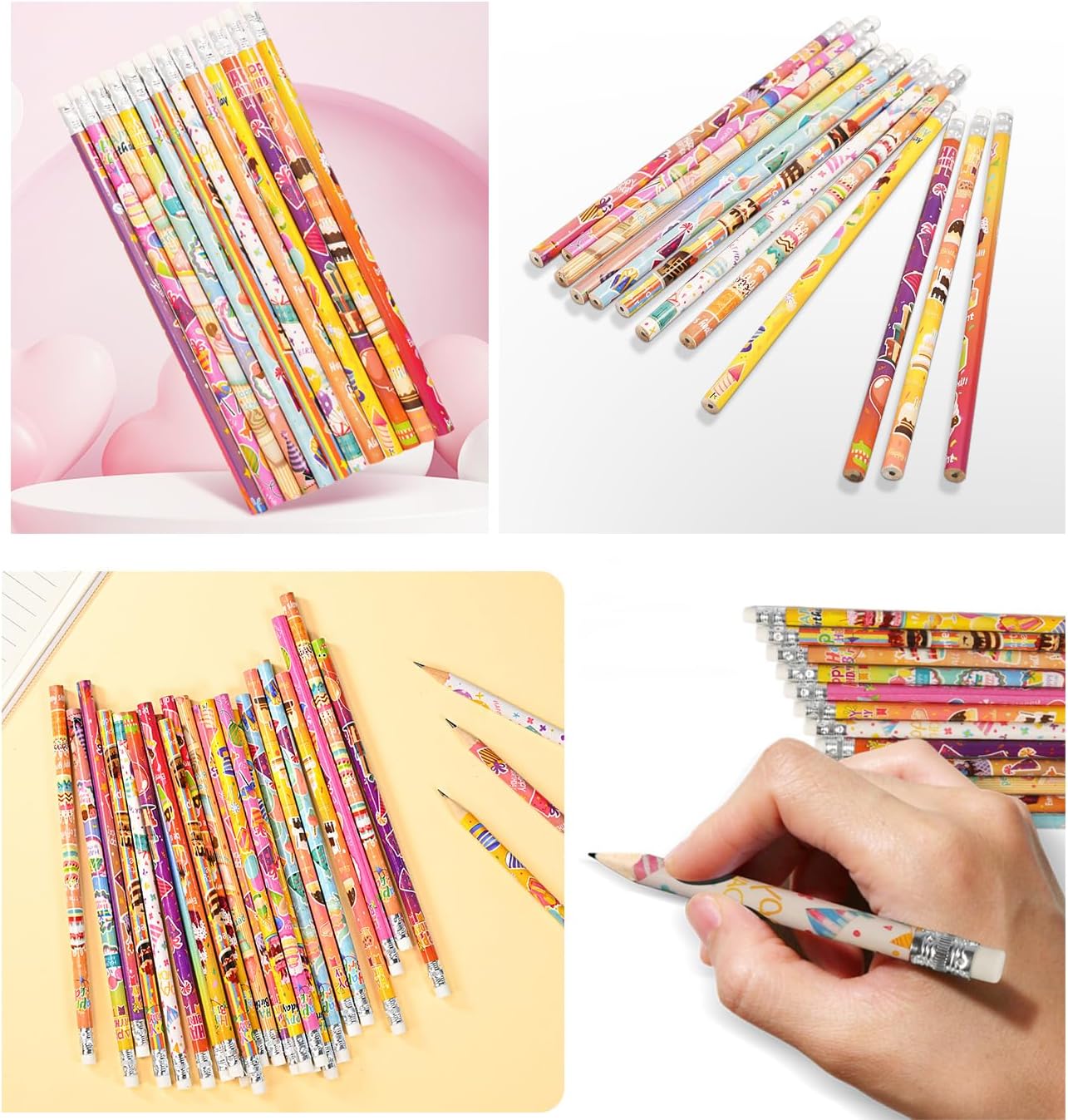 48 pcs Flowers Pencils with Eraser Wood Pencils Bulk for Writing and Drawing (Flowers, 48)
