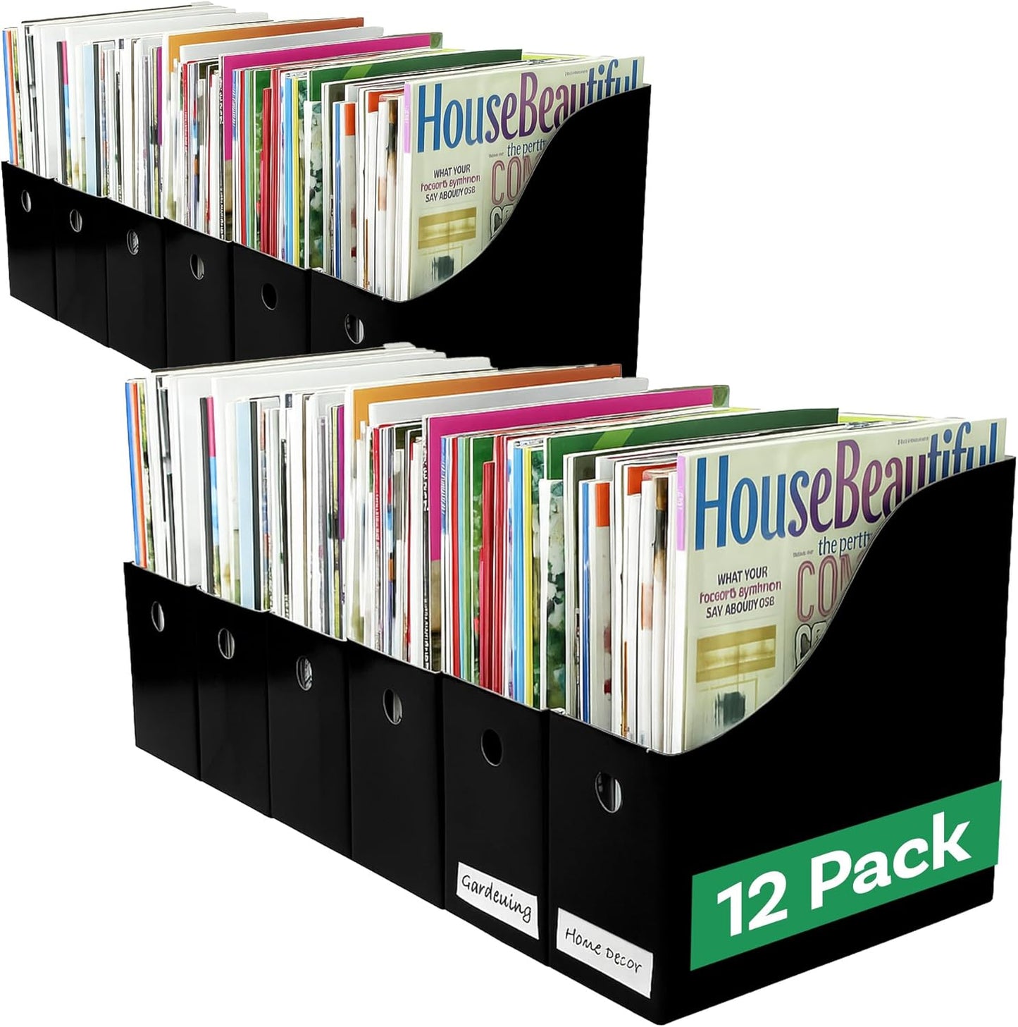 Evelots Magazine File Holder - Set of 24 Multi Color - Office Desk Organizer - Sturdy Cardboard - New Upgraded Double Front Panel for More Stability - Full 4 Inch Wide - Easy Assemble