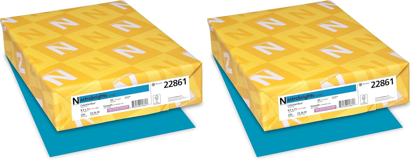 Astrobrights Color Cardstock, 65 lb Cover Weight, 8.5 x 11, Celestial Blue, 250/Pack