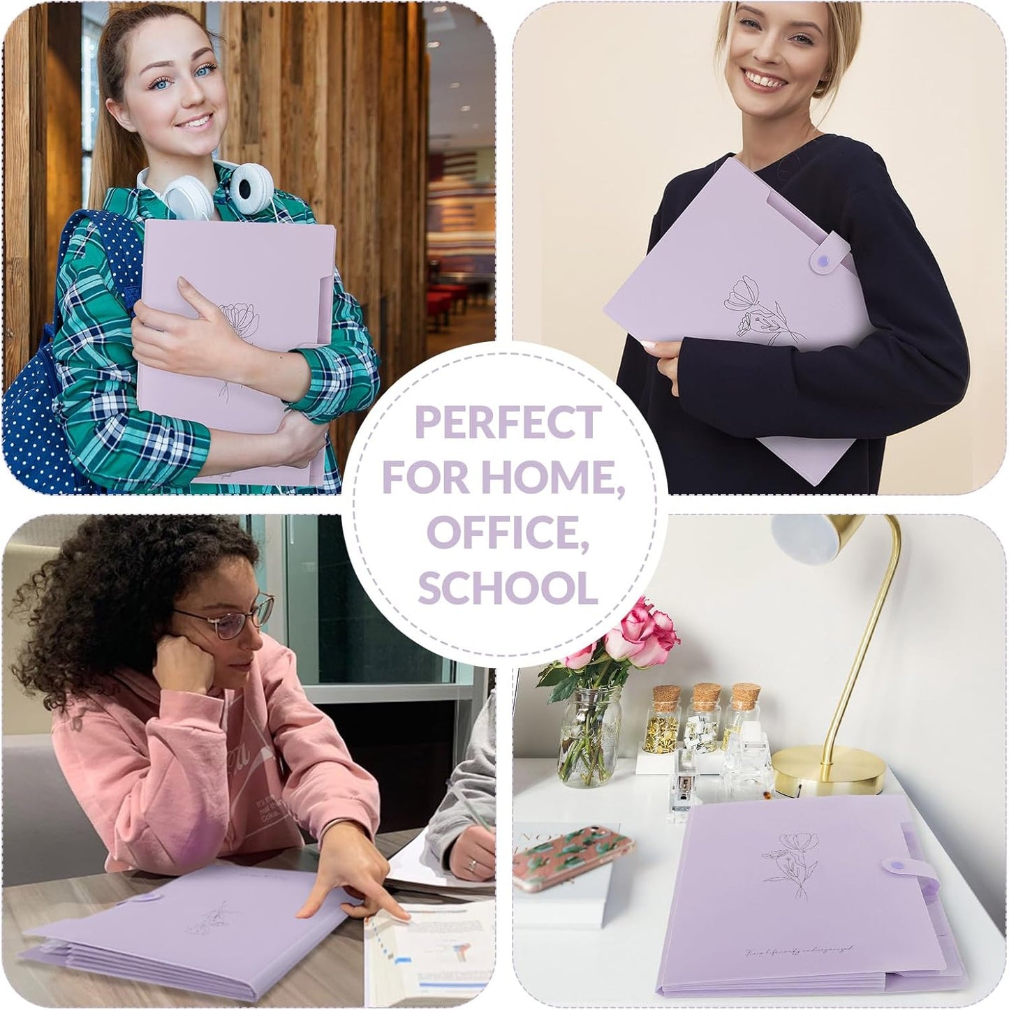 SKYDUE Letter A4 Paper Expanding File Folder Pockets Accordion Document Organizer (Purple)