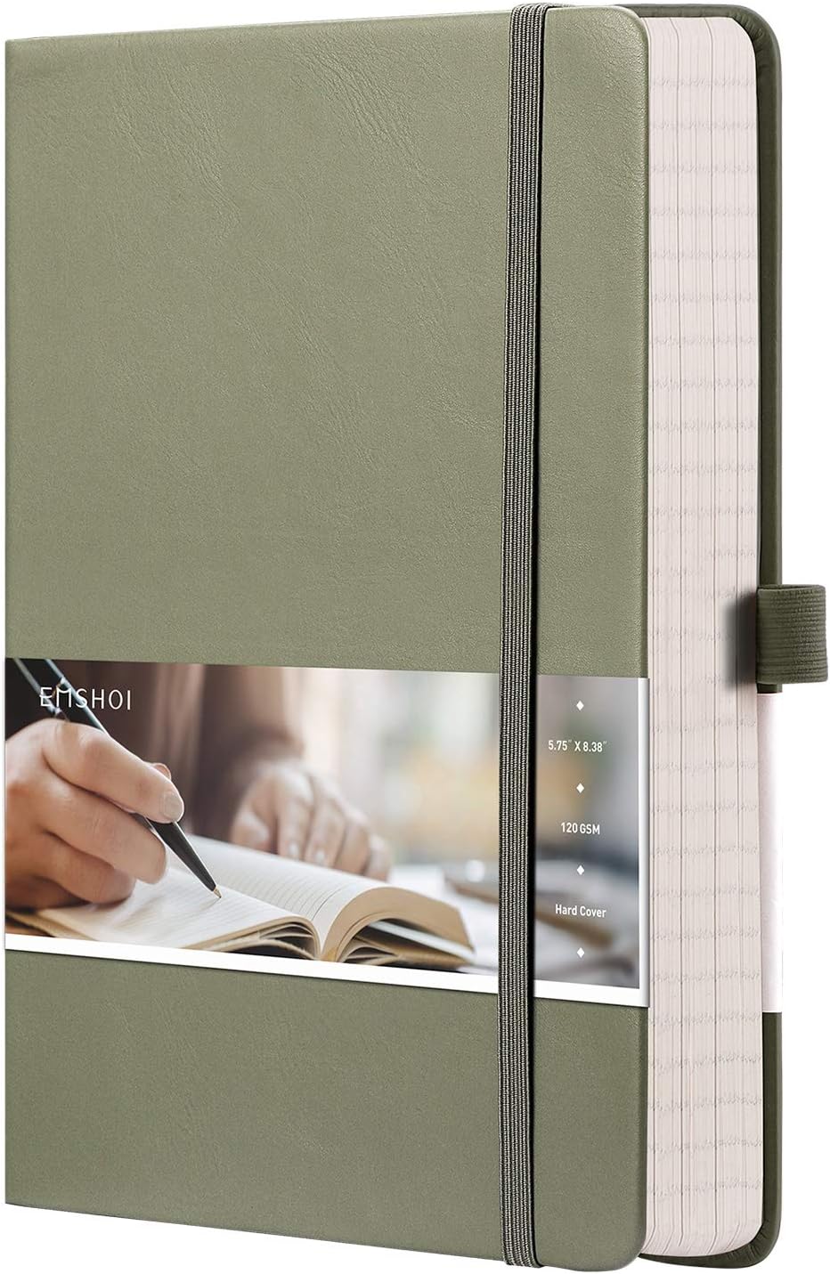 EMSHOI Graph Paper Notebook - 256 Pages A5 Graph Notebook/Journal, Hard Cover, 120gsm Thick Paper, Smooth PU Leather, Inner Pocket, 5.75'' × 8.38''-Black