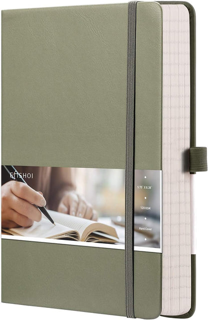 EMSHOI Graph Paper Notebook - 256 Pages A5 Graph Notebook/Journal, Hard Cover, 120gsm Thick Paper, Smooth PU Leather, Inner Pocket, 5.75'' × 8.38''-Black