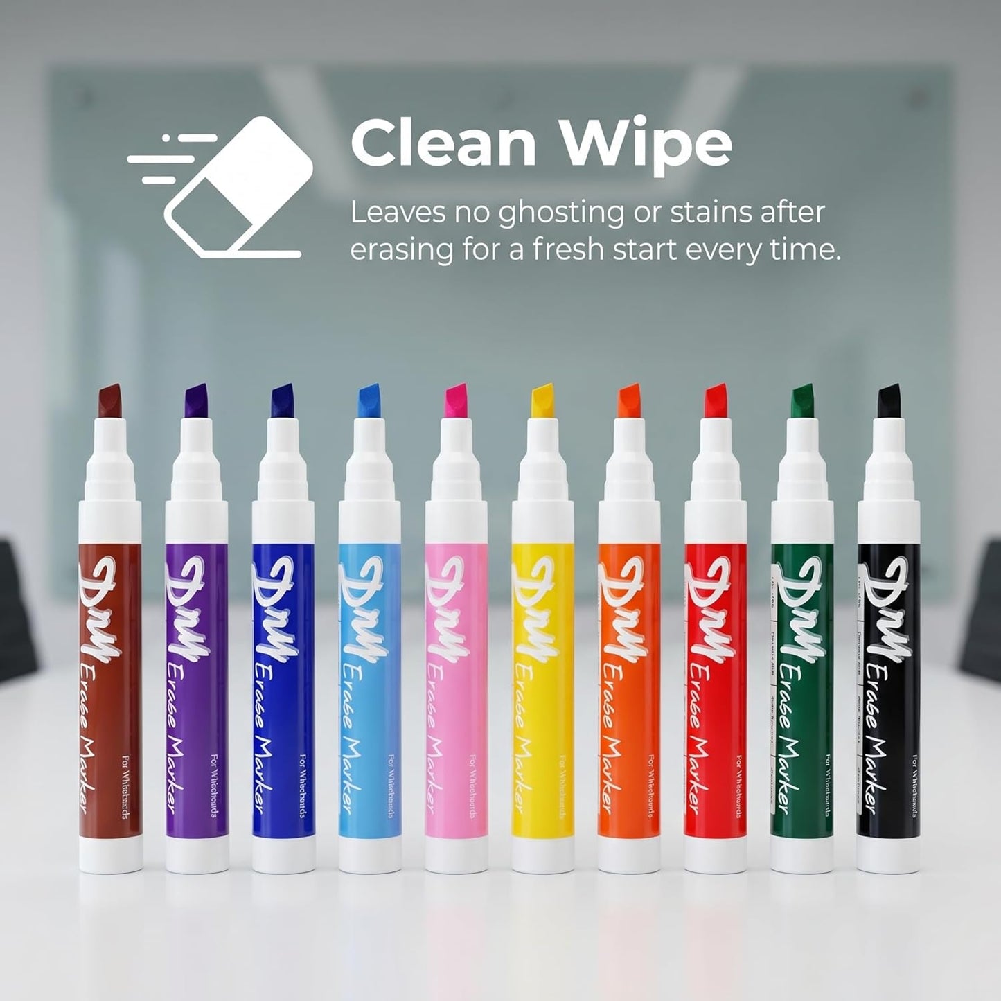 Volcanics Black Dry Erase Markers Low Odor Chisel Tip Whiteboard Markers Pack of 10