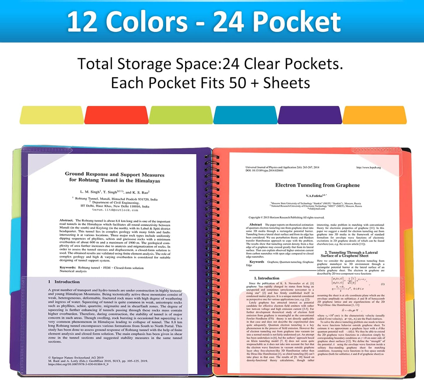 HABGP 12 Pocket Plastic folders with Pockets, 6 Colors Multi Pocket Folder Binder with Dividers, Office Organizer Folder Letter Size School Supplies
