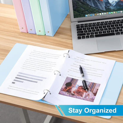 SUIN 1 Inch 3 Ring Binder 4 Pack Pastel Colors, Holds 200 Sheets Letter Size with Pockets for School Office Home