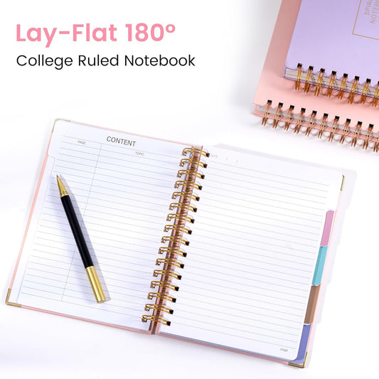 Hardcover Spiral Notebook with Tabs 8"x10" Large Spiral Lined Journals for Women with Dividers 240 Pages College Ruled Composition Notebook 5 Subject Notebook for Work, Back to School, Gifts, Purple