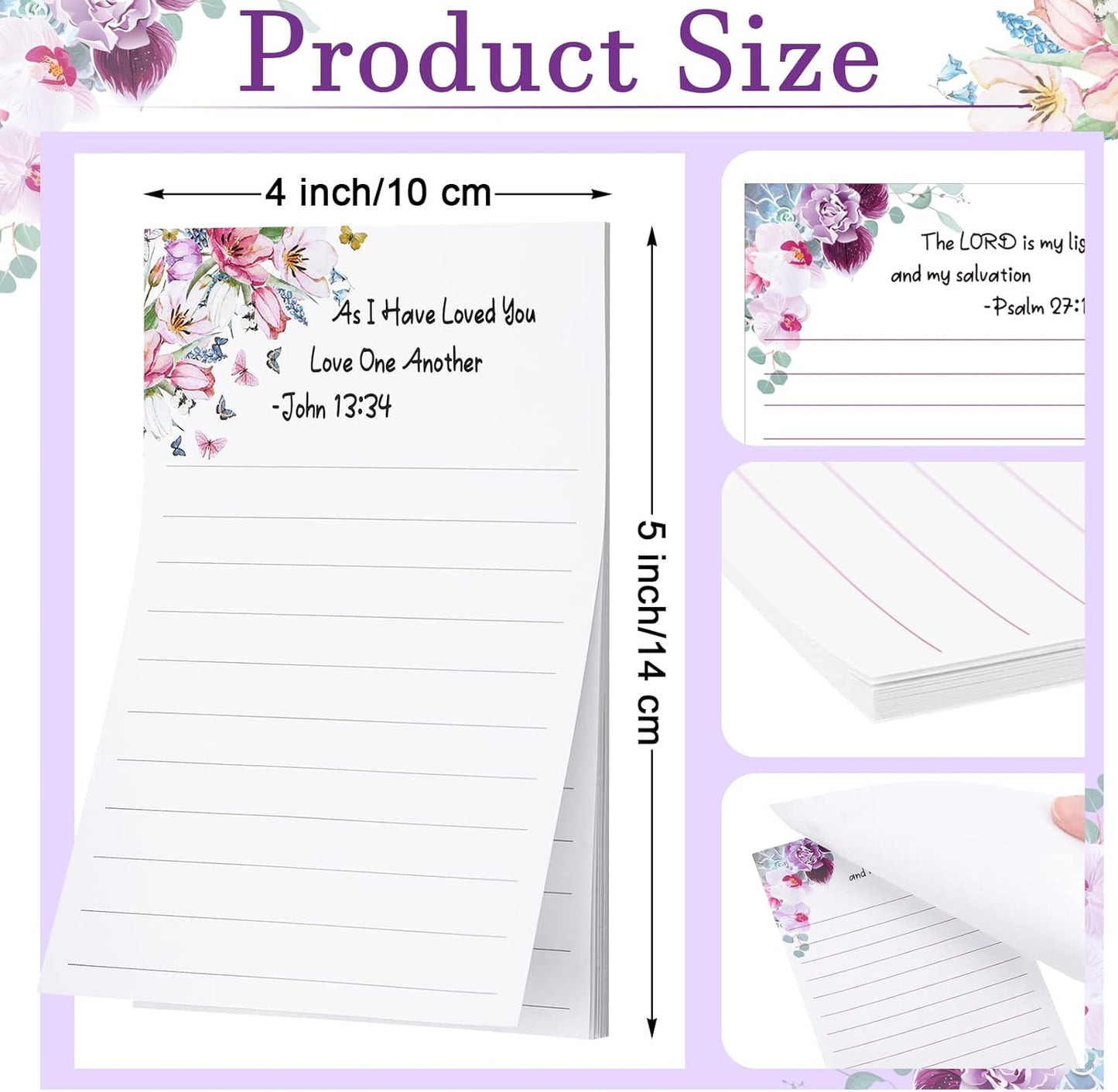 Gersoniel 8 Pack Christian Sticky Notes Gifts for Mothers Day Bulk for Church Small Scripture Inspirational Memo Pads Floral Adhesive Religious Bible Verse Quotes Notepads, 4 x 5.5 Inch(Simple Style)