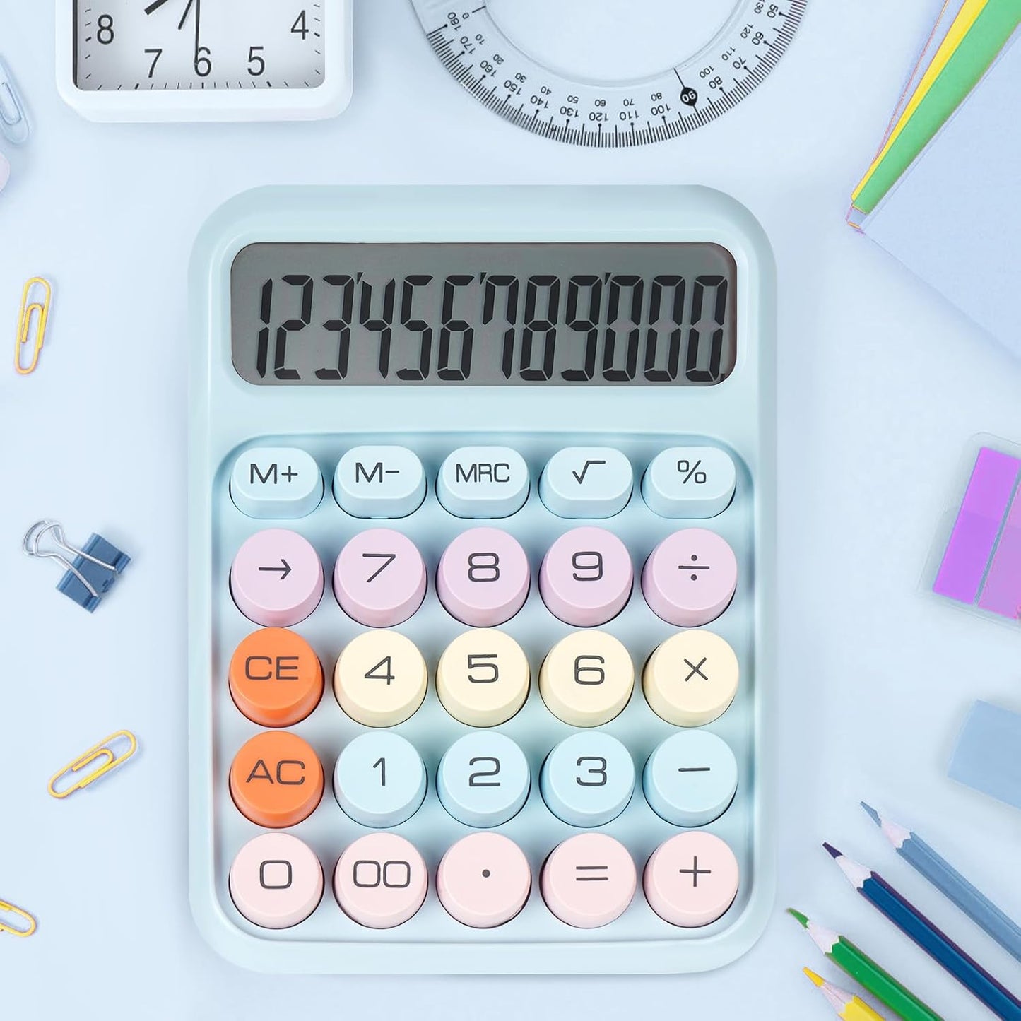 Mechanical Switch Calculator with Big Buttons, Calculators Desktop, 12 Digits, Large LCD Display, Desk Calculator, Cute Pink Calculators for Teachers Students Basic Office (Pink)