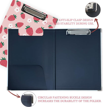 Trendy Black Leopard Print Clipboard Folio with Storage for Office Classroom, Preppy Dark Cheetah Print Padfolio with Metal Clip for Nurses Teachers Students Women Men, 12.4x9.25 in