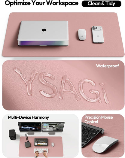 YSAGi Leather Desk Pad Protector, Office Desk Mat, Large Mouse Pad, Non-Slip PU Leather Desk Blotter, Waterproof Laptop Desk Writing Pad for Office and Home (23.6" x 13.8", Eggshell) - Colors B