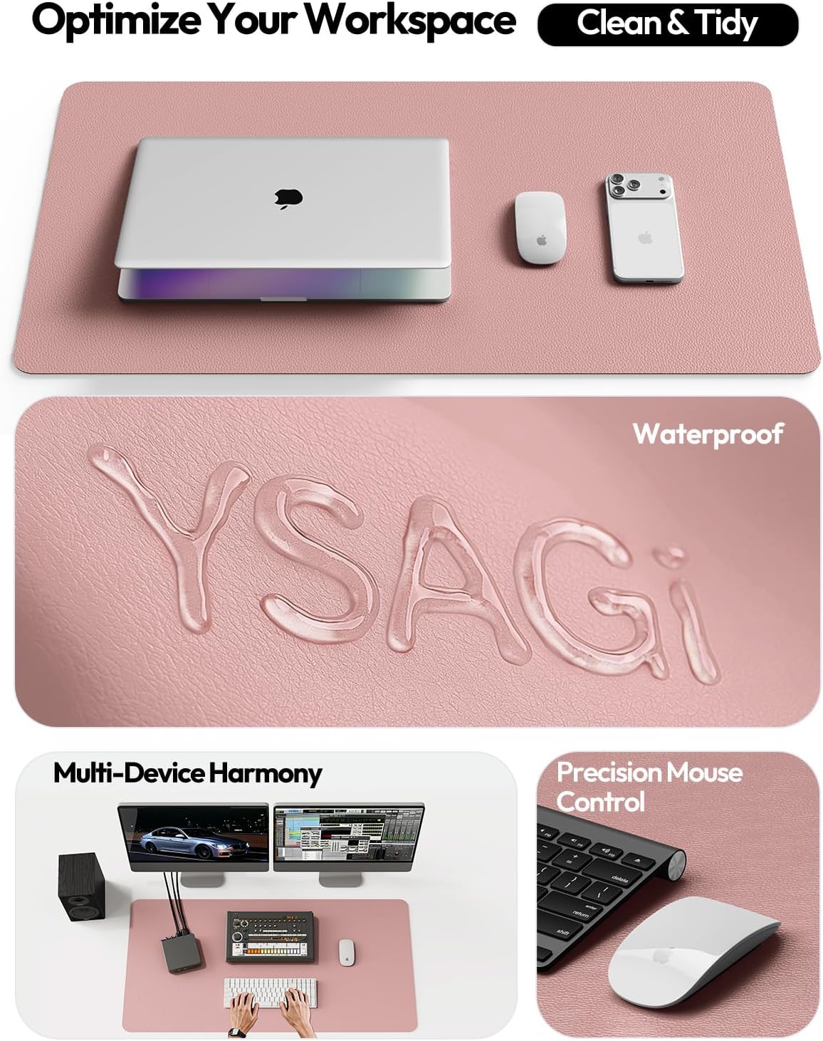 YSAGi Leather Desk Pad Protector, Large Mouse Pad, Non-Slip PU Leather Desk Blotter, Waterproof Writing Pad for Office and Home (31.5" x 15.8", Eggshell) - Colors B