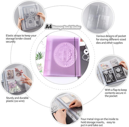 A4 4-Holes Round Ring View Binders Plastic Cover, Refillable Notebook Journal Binder File Folder, Loose Leaf Sheet Protector/DIY Scrapbooking/Binder Cover Protector (Purple)