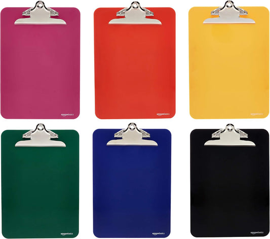 Amazon Basics Colorful, Sturdy, Lightweight Plastic Clipboards, Letter Size, Assorted Colors, Pack of 6
