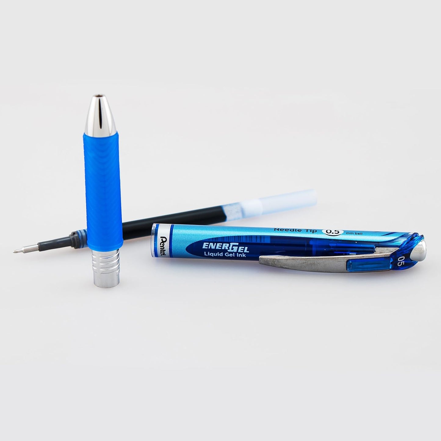 Pentel® EnerGel™ Deluxe RTX Retractable Liquid Gel Pens, Fine Point, 0.5 mm, 54% Recycled, Blue Barrel, Black Ink, Pack Of 12 Pens