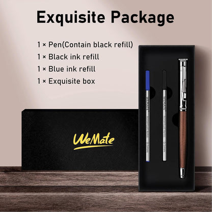 WEMATE Wood Rollerball Pen Set, Extra 2 Ink Refills(1 Black & 1 Blue), Fancy Writing Pen Nice Luxury Office Gift for Men, Professional and Executive, Cool Wooden Pen for Journaling - Red Padouk
