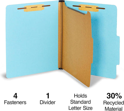 Staples Recycled Pressboard Classification Folder, Letter Size, 1 Divider, 1.75″ Expansion, Light Blue, 60% Recycled Material, 40/Carton