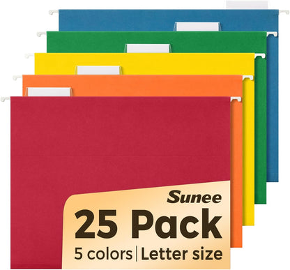 SUNEE Hanging File Folders, 25 Pack Letter Size Hanging File Folders with 1/5-Cut Tabs, Ideal for Home and Office Organization and Papers Classification,Yellow