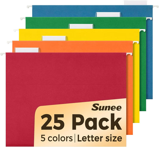 SUNEE Hanging File Folders, 25 Pack Letter Size Hanging File Folders with 1/5-Cut Tabs, Ideal for Home and Office Organization and Papers Classification,Yellow