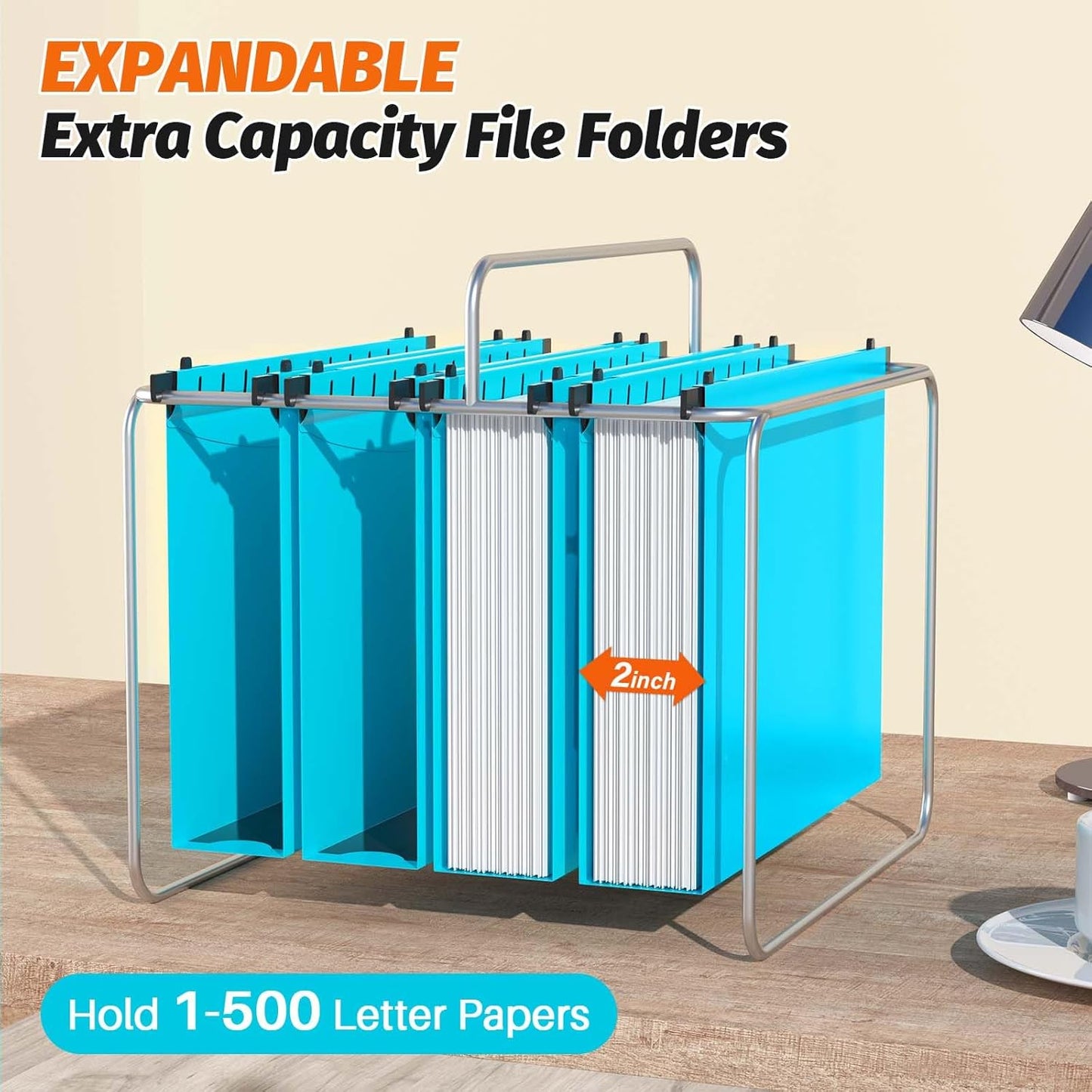 Shutex Extra Capacity Plastic Hanging File Folders,12 Pack Reinforced Hang Folders,Heavy Duty 2 Inch Expansion,Plastic Filing Cabinet Folders,Letter Size,Designed for Bulk Files, Medical Charts,Blue