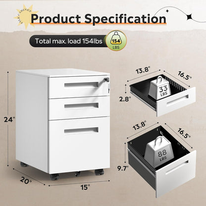 DEVAISE 3 Drawer Mobile File Cabinet Under Desk Office, Fully Assembled Except Casters, Letter/Legal Size, Black