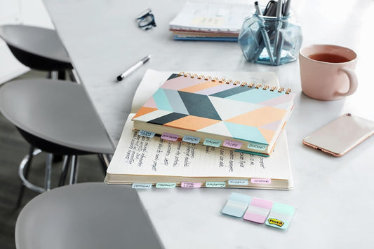 Post-it Sticky Tabs, 0.625 in x 1.5 in., 4 Pads of Book Tabs in Assorted Colors for Bookmarking, Annotating, Reading, and Reminders, Blue, Green, Yellow, and Red Colors (40 Total Count)