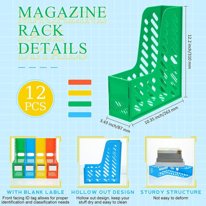 Glenmal 12 Pack Magazine Organizers Binder Organizer for Desk Plastic Vertical File Holder Magazine Racks Desk Accessories for Office, Home, or School (Black)