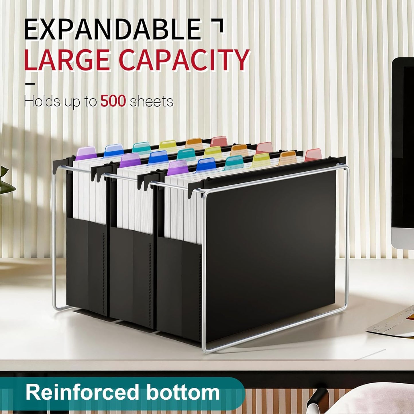Uquelic Plastic Hanging File Folders Letter Size, 12 Pack Reinforced Heavy Duty Hang Folder with Movable Bright Dividers, Adjustable Tabs, 2" File Organizer for Filing Cabinet, School, Office