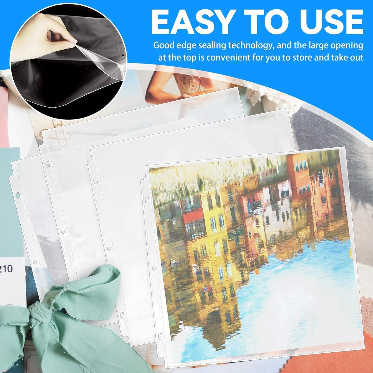 Vmiapxo 100 Pack Scrapbook Refill Pages 12x12 Inch, Clear Page Protectors Fit 3 Ring Scrapbooking Binder & 12 x 12 Photo Album, Heavyweight Plastic Protective Sleeves, Sheet Protectors