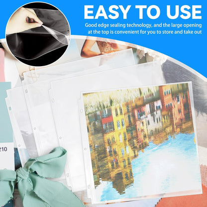 Vmiapxo 100 Pack Scrapbook Refill Pages 12x12 Inch, Clear Page Protectors Fit 3 Ring Scrapbooking Binder & 12 x 12 Photo Album, Heavyweight Plastic Protective Sleeves, Sheet Protectors