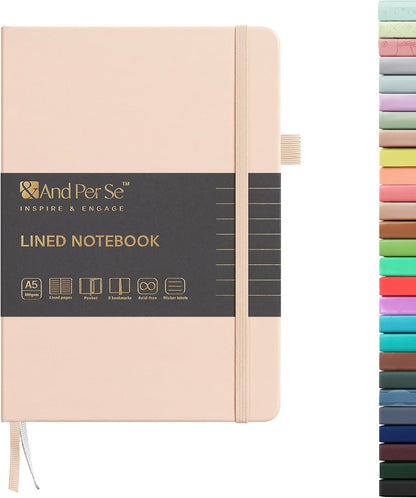 &And Per Se Lined Journal Notebook, 160 Pages, A5 5.7 x 8 inches College Ruled Thick Paper Notebook Journals for Writing, Hardcover Notebooks for Women Men Office School (1 Pack, Green) - Colors A