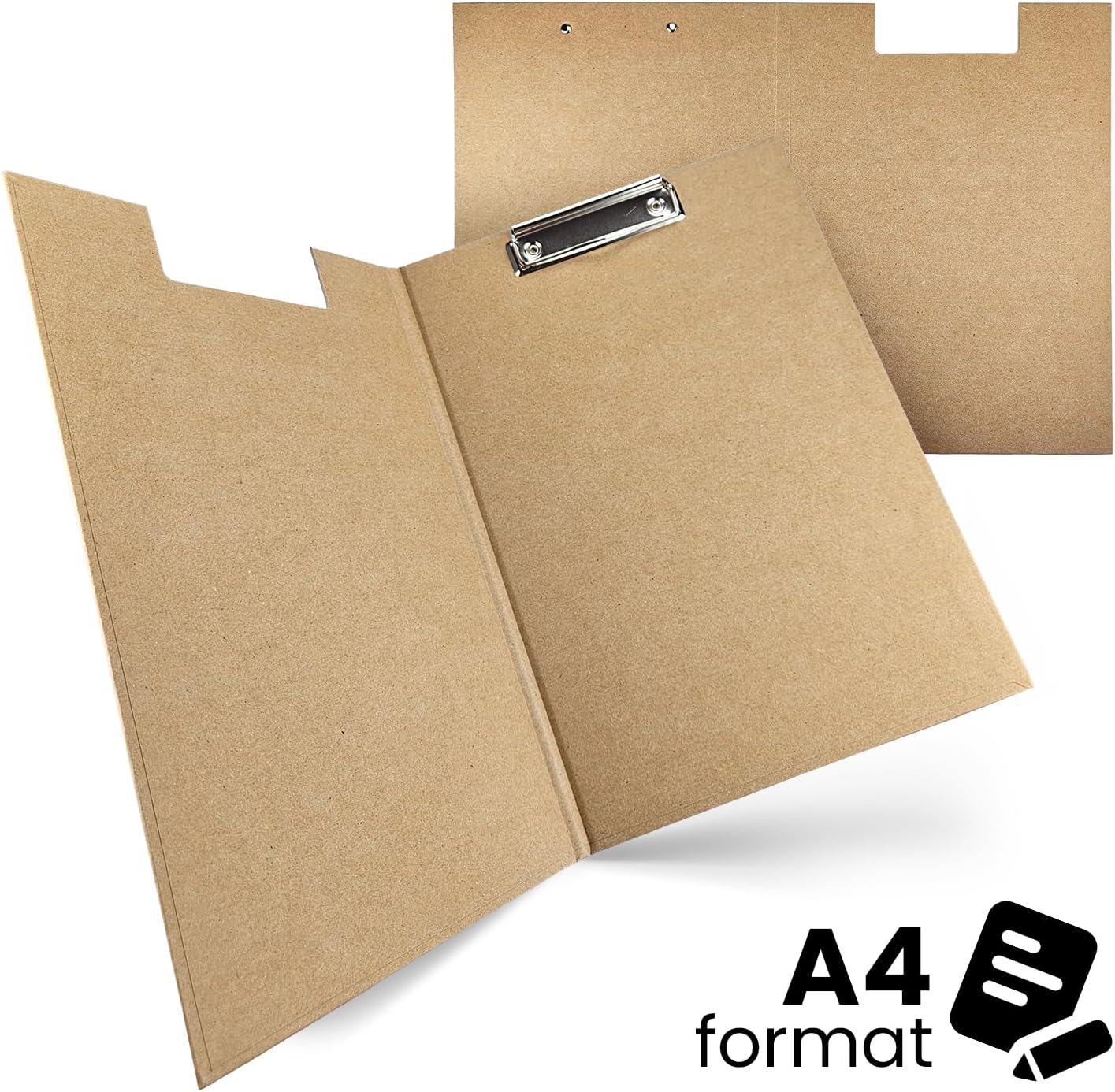 Netuno Pack of 1 Clipboard Folder Eco A4 with Clip Clipboard Kraft Cardboard Natural Brown with Lid Writing Board with Metal Clip Hard Plate Plastic Writing Pad Clipboard Document Holder