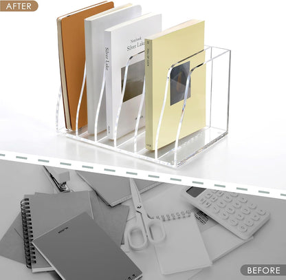 SANRUI 2-Pack Acrylic Magazine File Holder Desk Organizer Magazine Rack, Clear, Vertical File Sorter Holders, 9.45" D x 3.54" W x 10.24" H