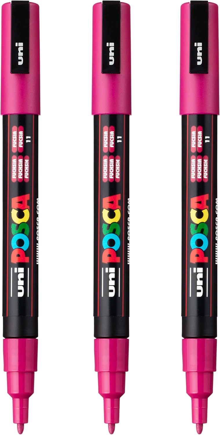 posca PC-3M Water-Based Paint Markers, Reversible Fine Tip (0.9-1.3mm), Pink, 3 Count